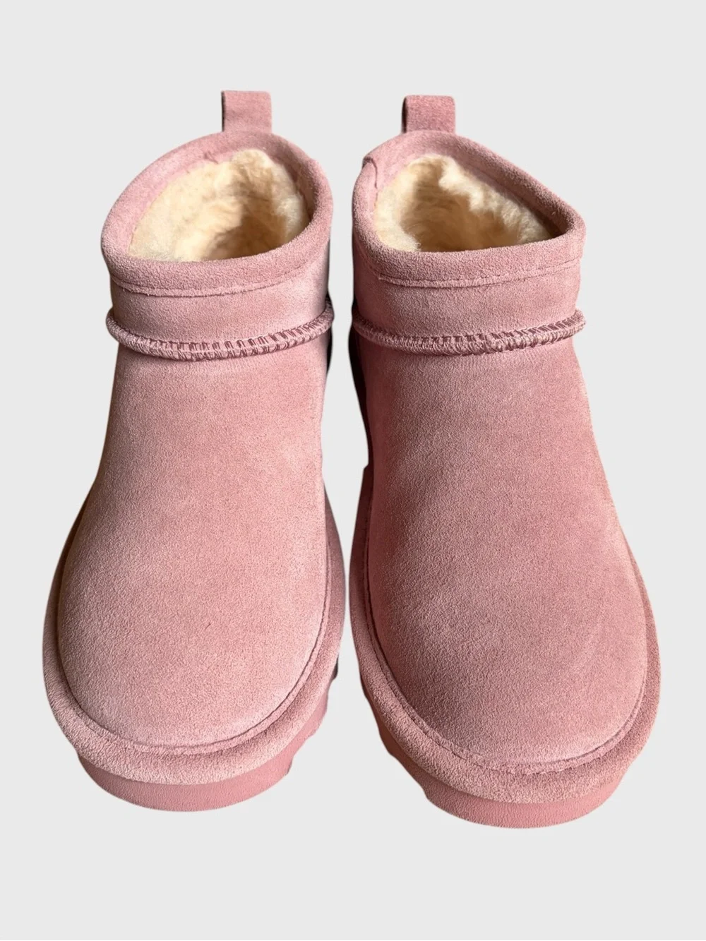 NWB Bearpaw Super Shorty Suede Ankle Boots Women's Size 7 Peony Pink Comfy NEW